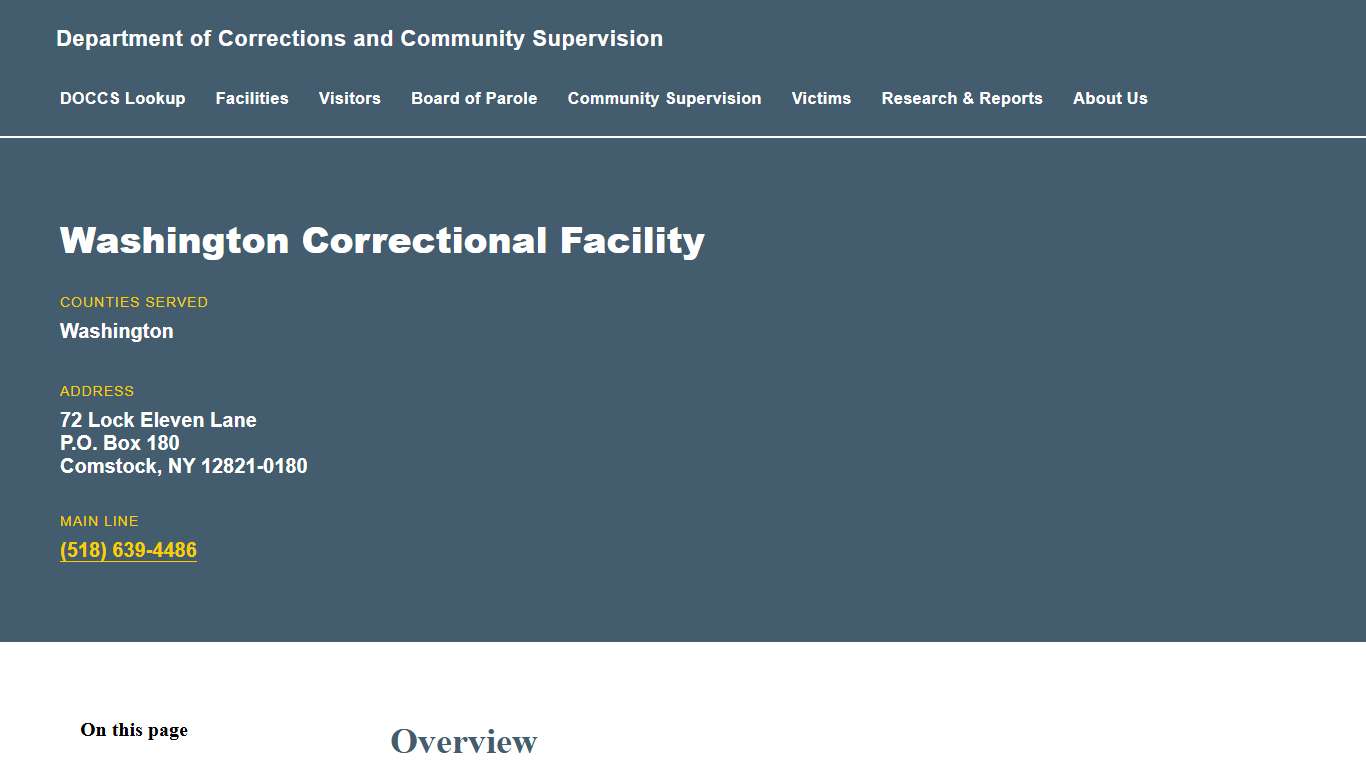 Washington Correctional Facility Department of Corrections and Community Supervision