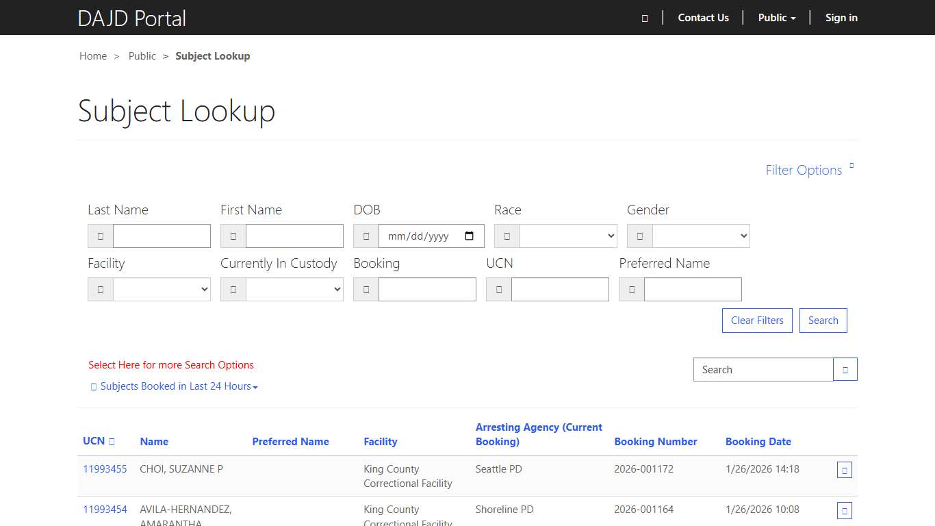 Subject Lookup · Custom Portal